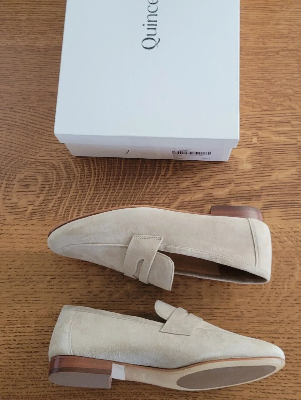 Quince Beige Suede Penny Loafers